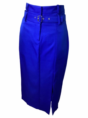 Women's High Rise Side Slit Belted Skirt In Royal Blue Weekend Favorite