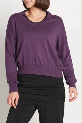 Perfect Knit Comfy Trend Pima Cotton Preppy V-Neck Sweater In Plum