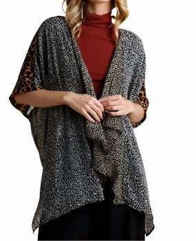 Modern Knit Animal Print Drape Kimono - Plus In Black