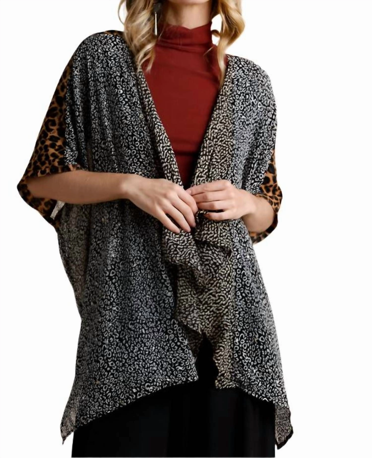 Modern Knit Animal Print Drape Kimono - Plus In Black