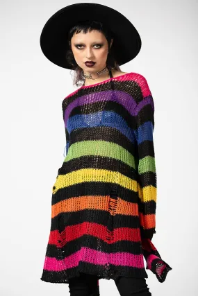 Minimal Shrinkage Weekend Look Over The Rainbow Knit Sweater