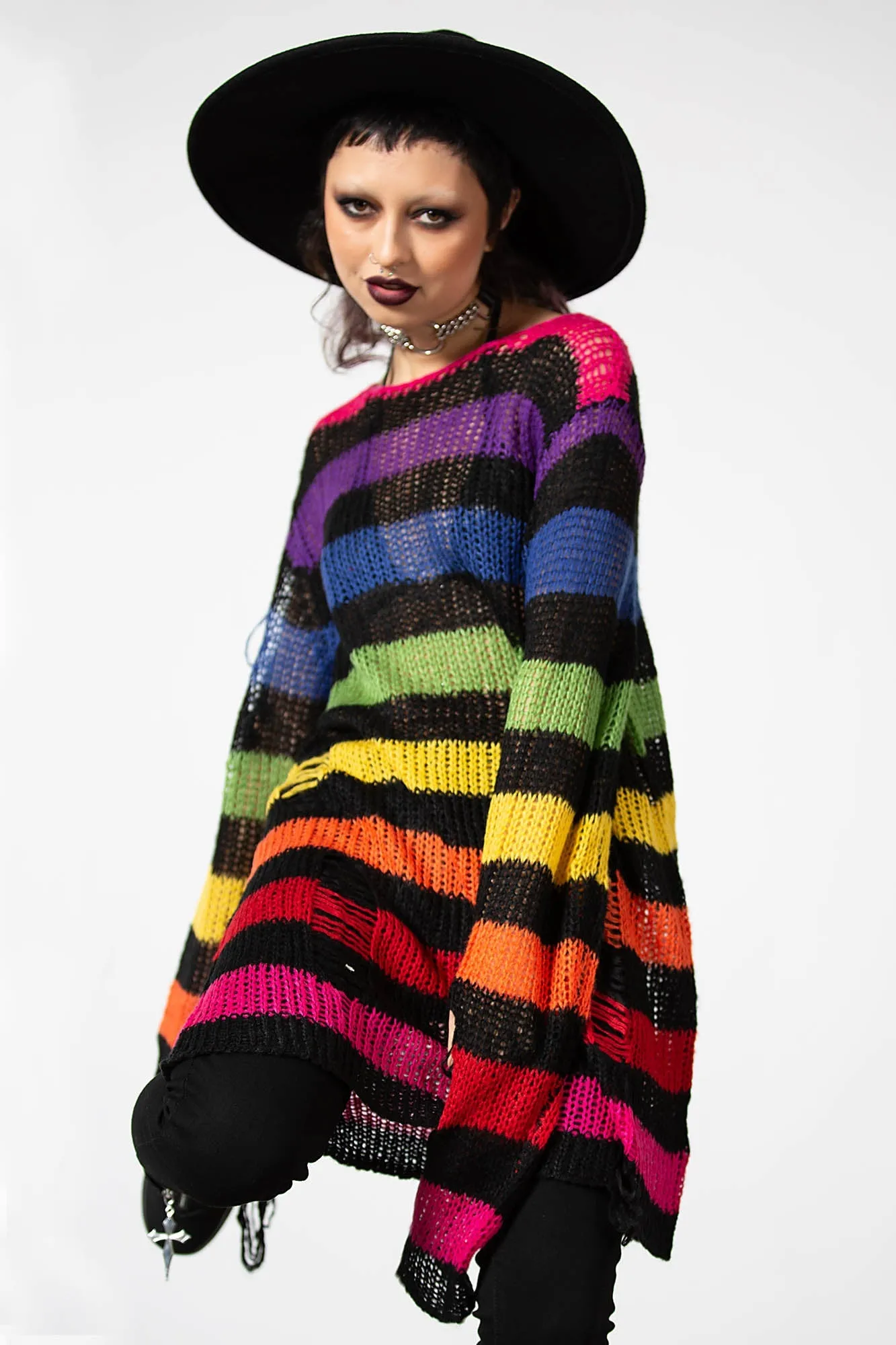 Non Restrictive Cuff Over The Rainbow Knit Sweater