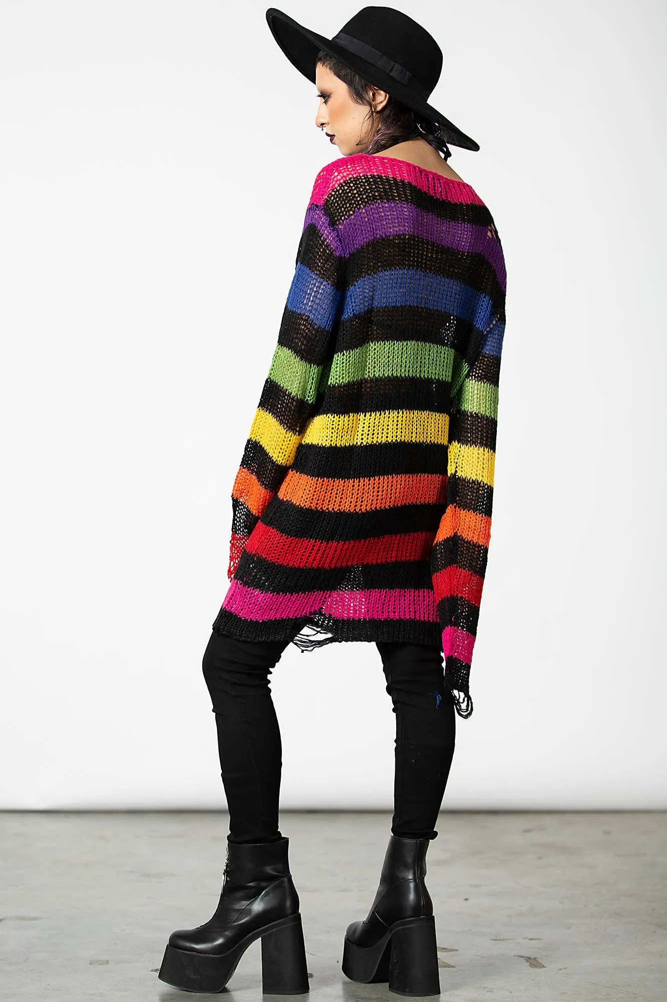 Compression Knit Support Travel Warmth Over The Rainbow Knit Sweater