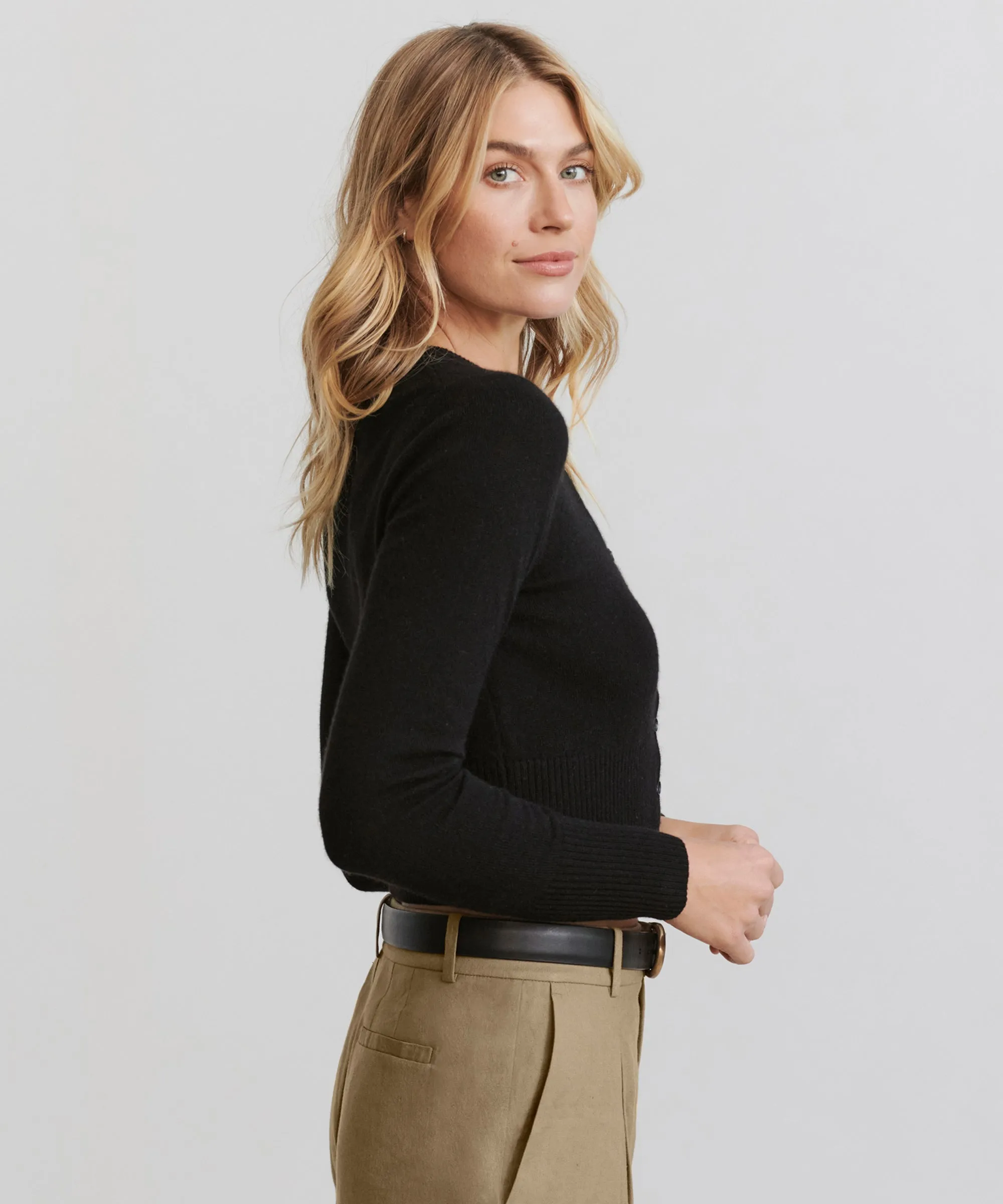 Ribbed Trim Cashmere Finley Cardigan