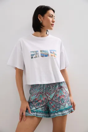 Oversized crop Polaroids t-shirt Playful Prints Sports Outfit