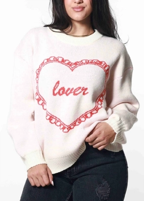 Oversized 'lover' Sweater In Pink Classic Look Simple Warmth