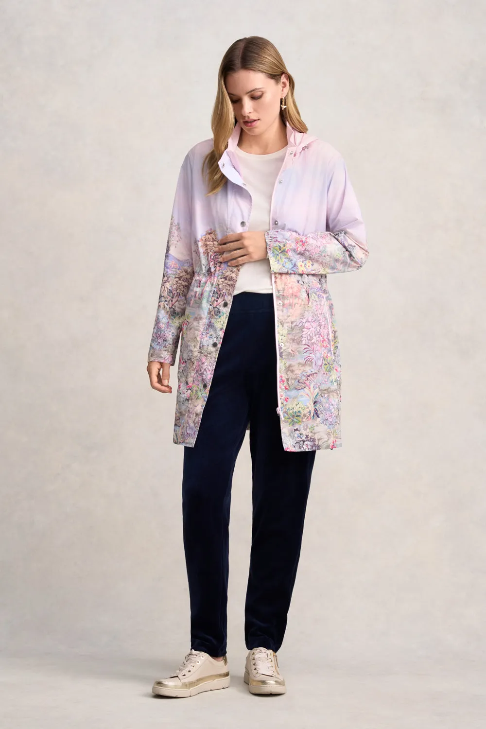 Packable Spray Jacket - Scenic Sunset Print Contoured Back Panel Anti Static Treatment