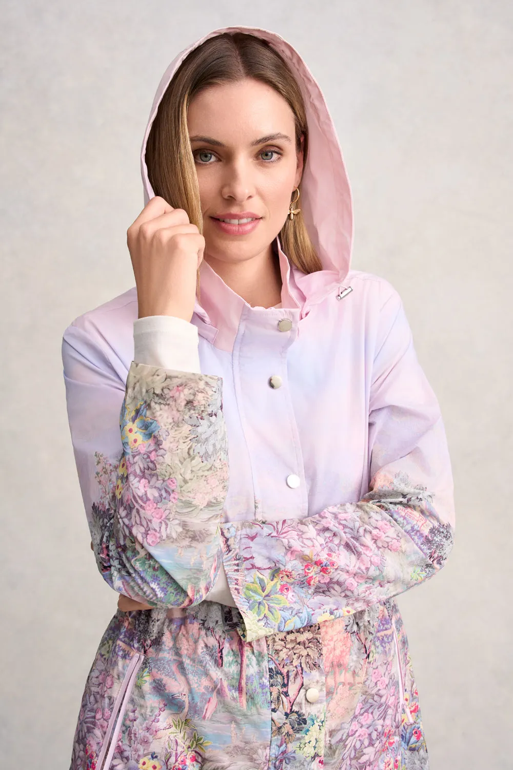 Adjustable Hem Eco Friendly Dye Process Packable Spray Jacket - Scenic Sunset Print