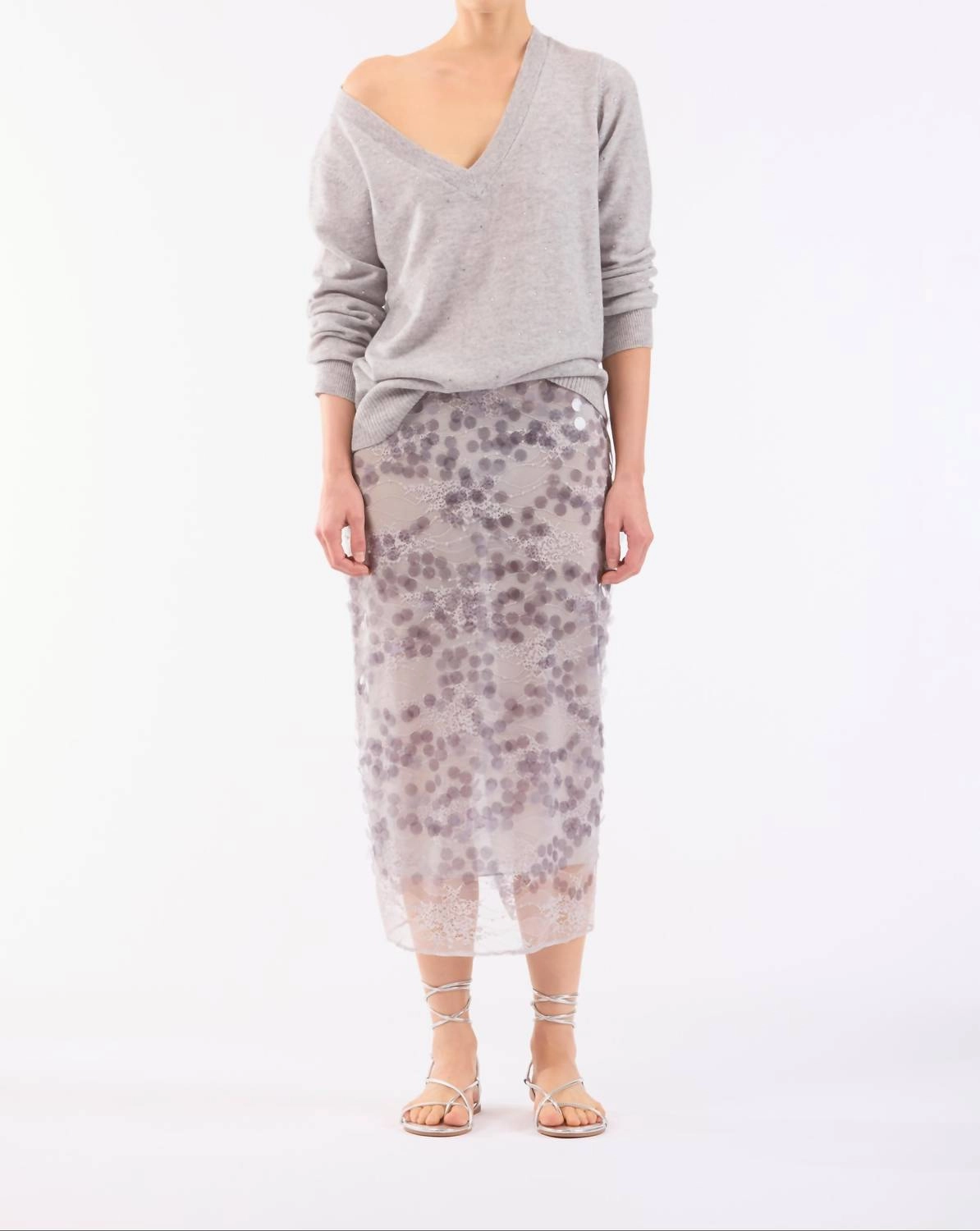 Pale Shelter Skirt In Foggy Grey Tiered Layers