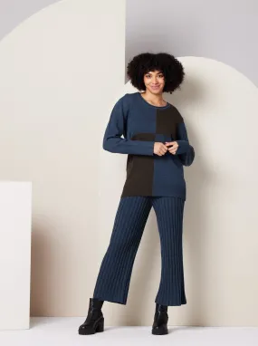 EcoCertified Wool Blend Paloma Sweater - Dark Blue Colorblock