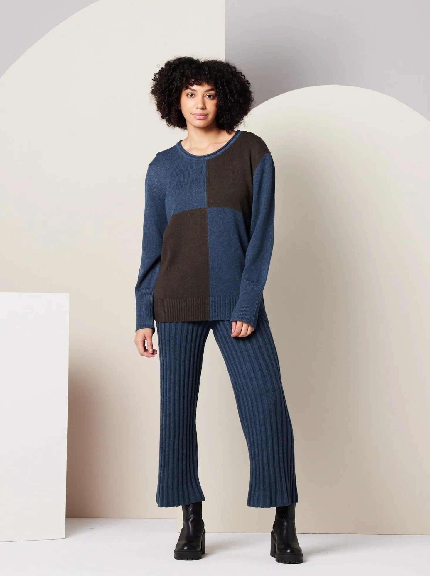 ZeroWaste Manufacturing Paloma Sweater - Dark Blue Colorblock