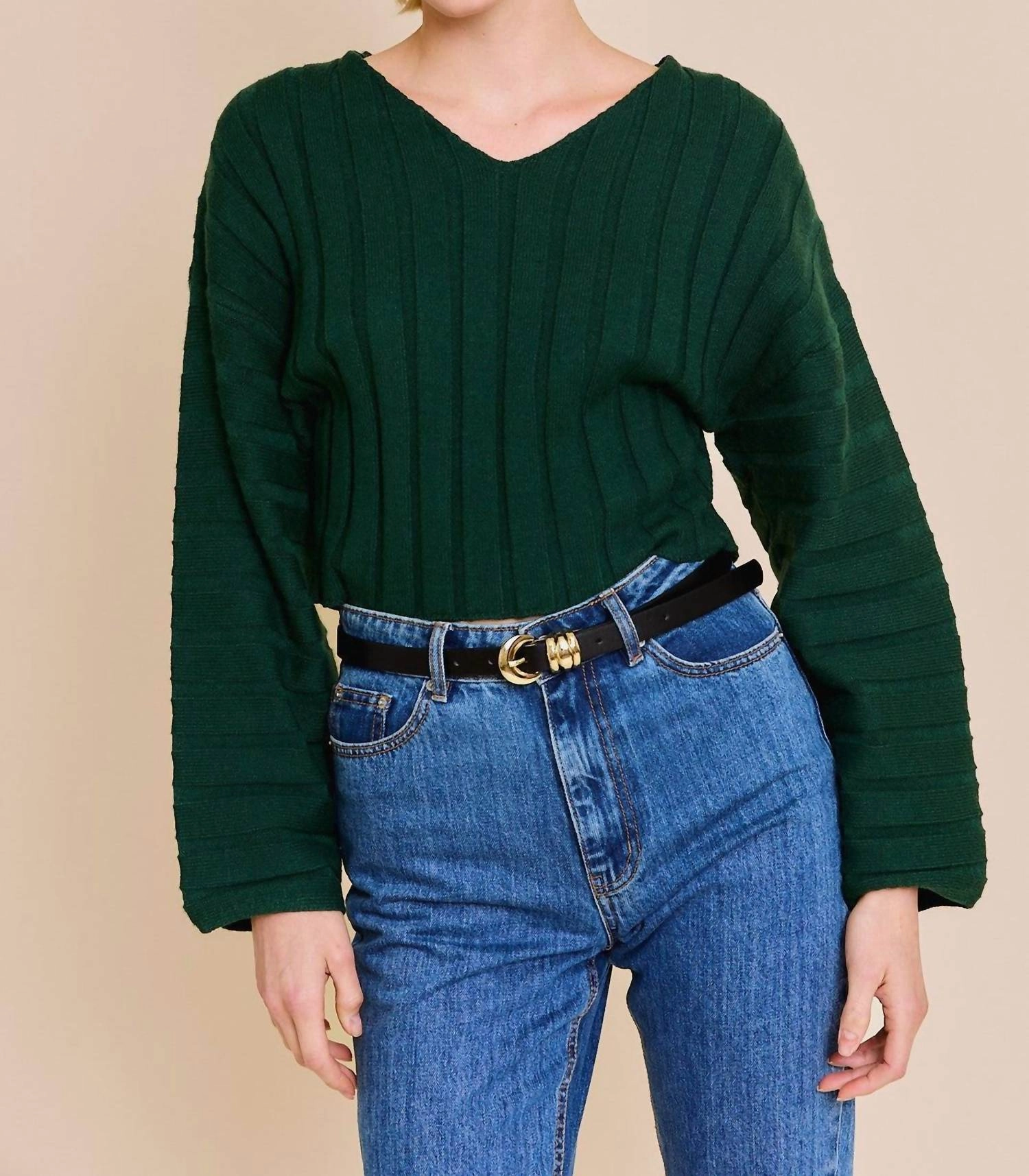 Layering Piece Compression Fit Technology Pamela- Long Sleeve V-Neck Sweater In Hunter Green