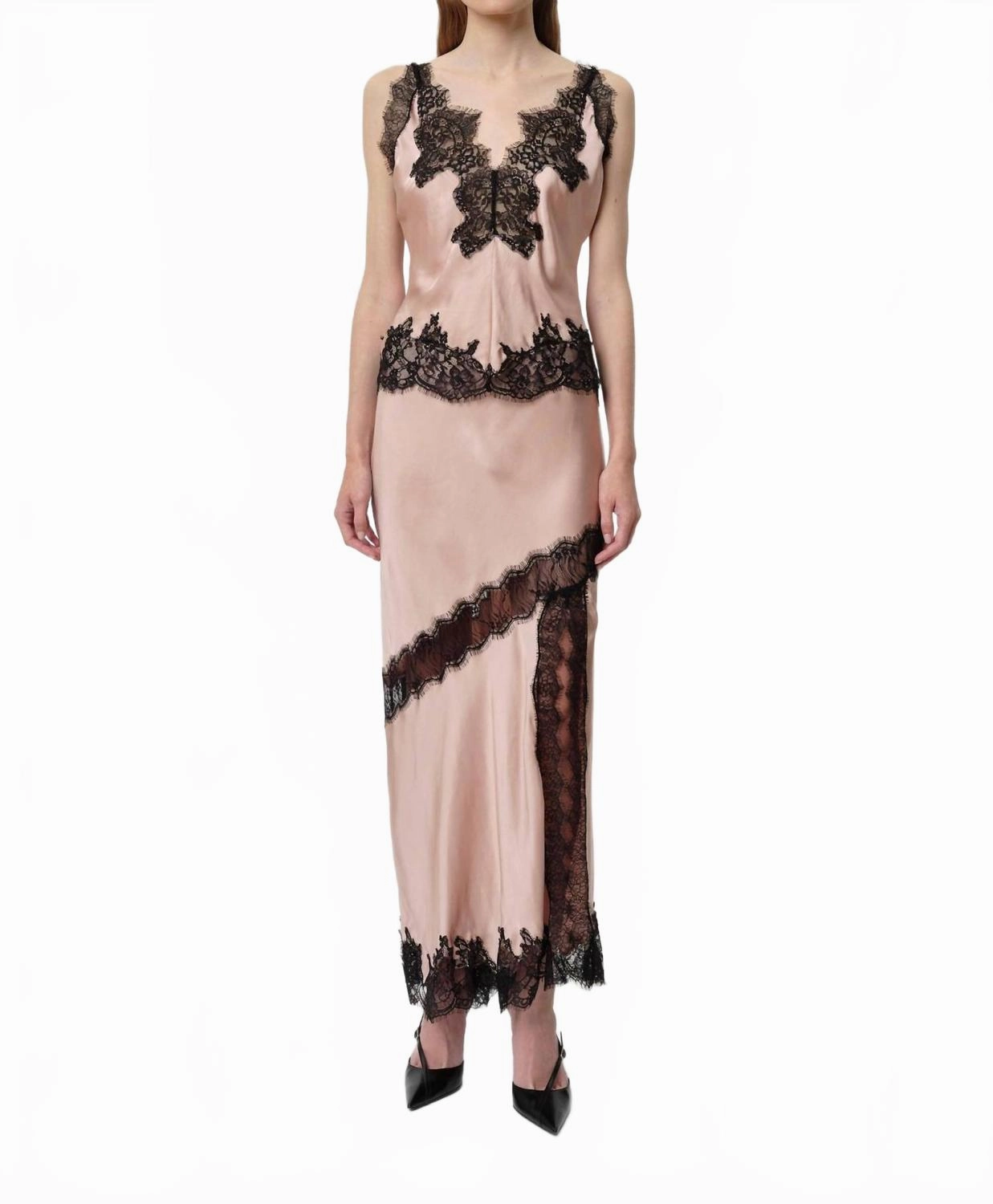 Fringe Detail Flowy Drape Panther Skirt In Powder