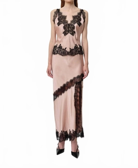Fringe Detail Flowy Drape Panther Skirt In Powder