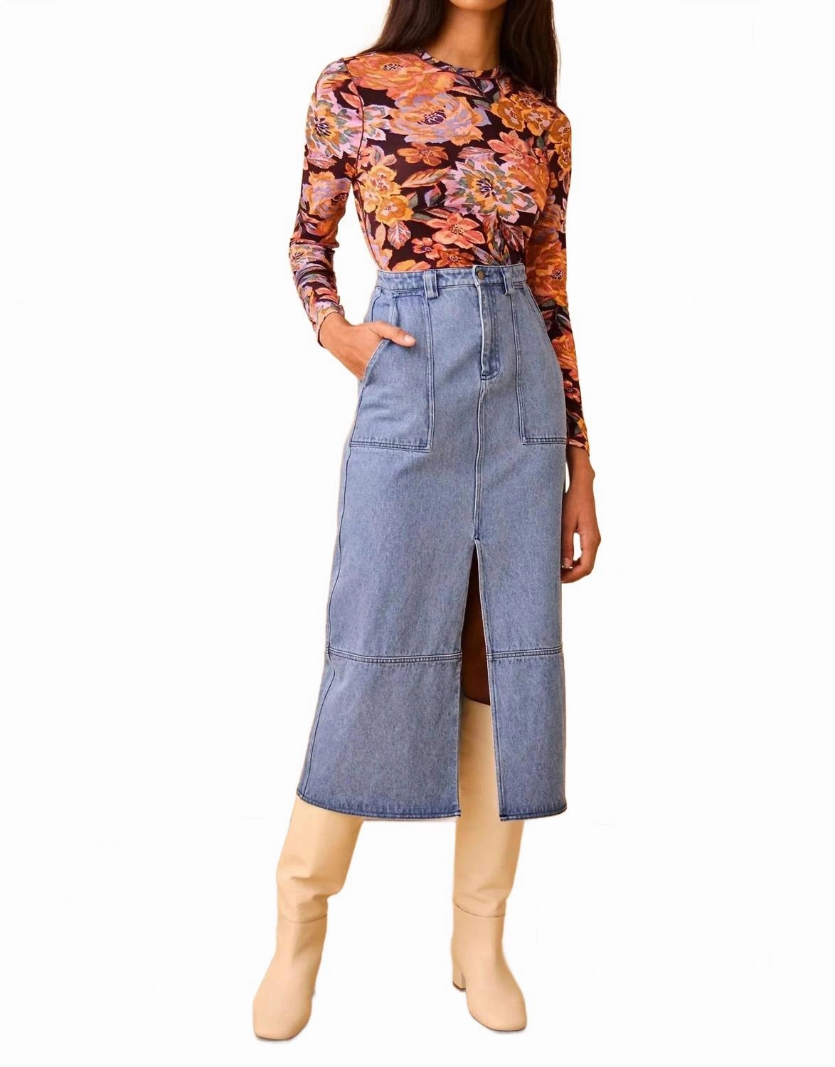 Non Irritating Seams Parke Skirt In Blockerly Denim