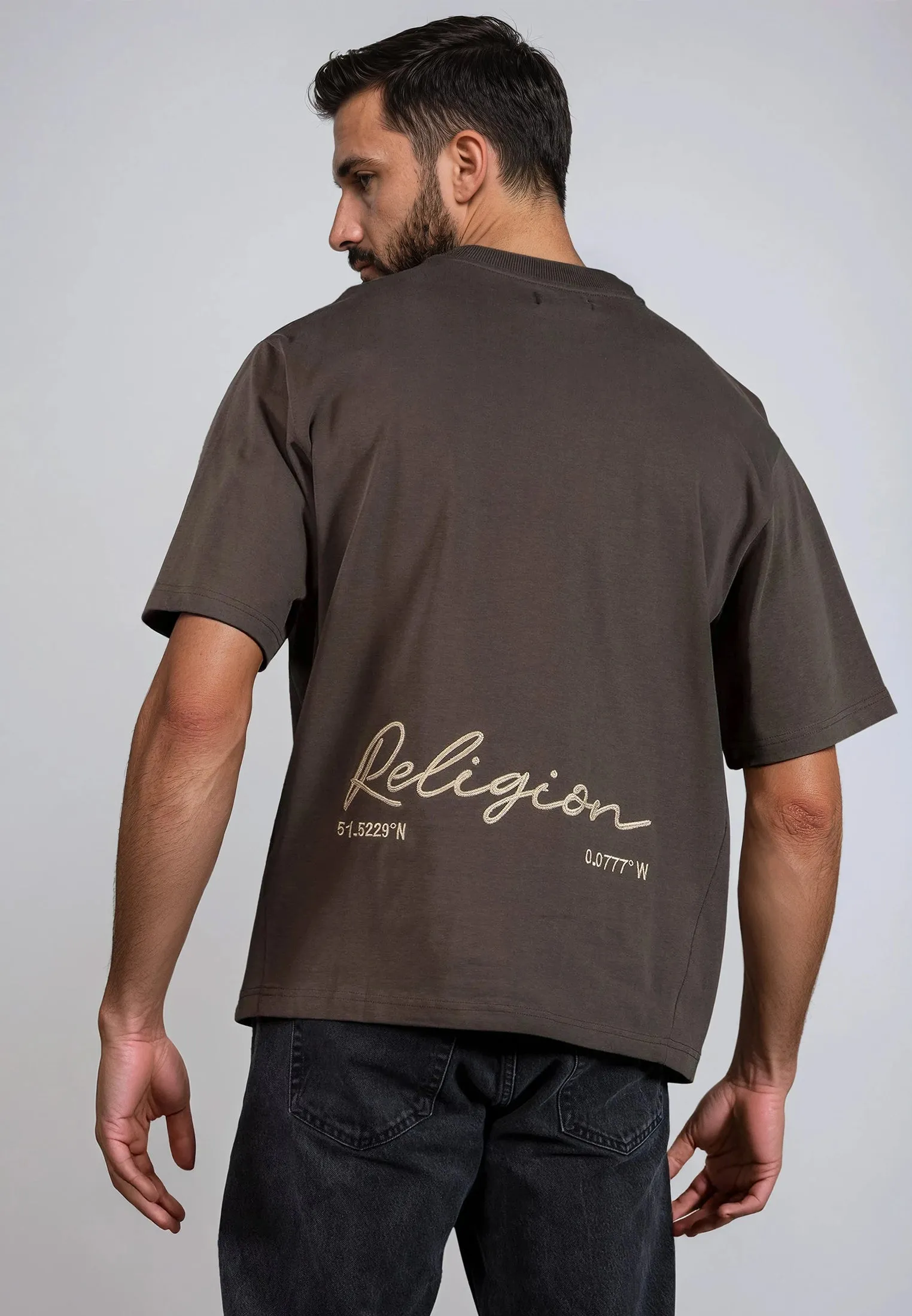 OVERSIZED HEAVY EMBRO T-SHIRT DESERT TAUPE Yarn Dyed Stripes