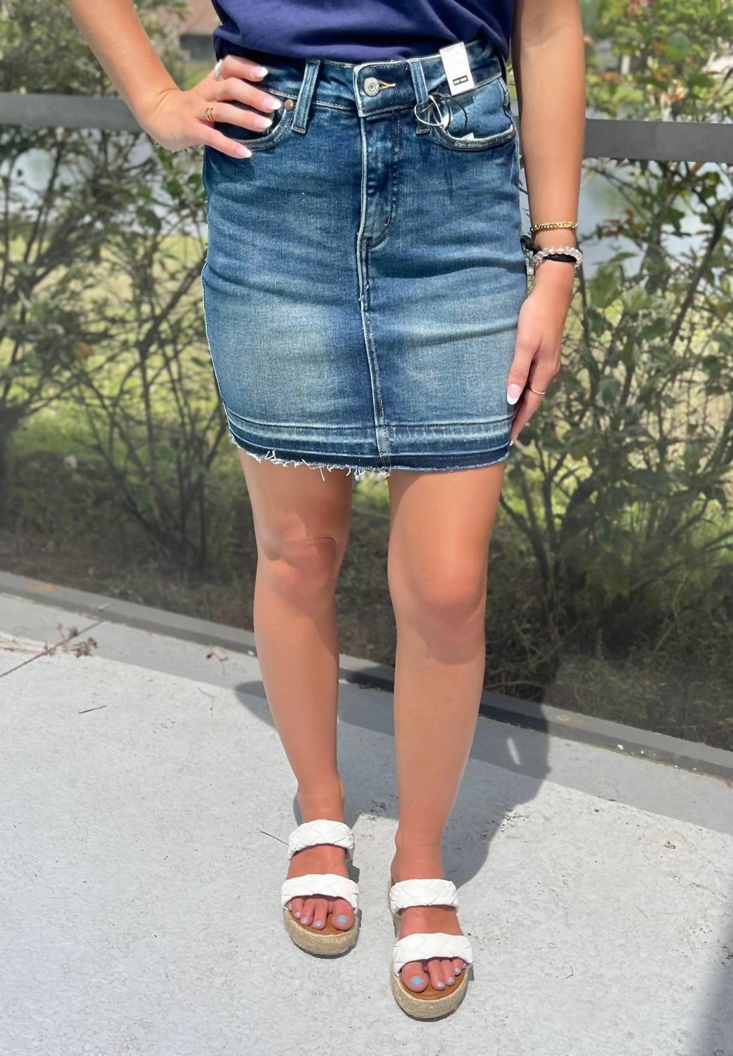 High Waisted Denim Skirt In Blue Smart Edge Classic Choice