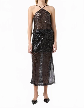 Quiet Style Timeless Piece Reflection Sequin Midi Skirt In Black