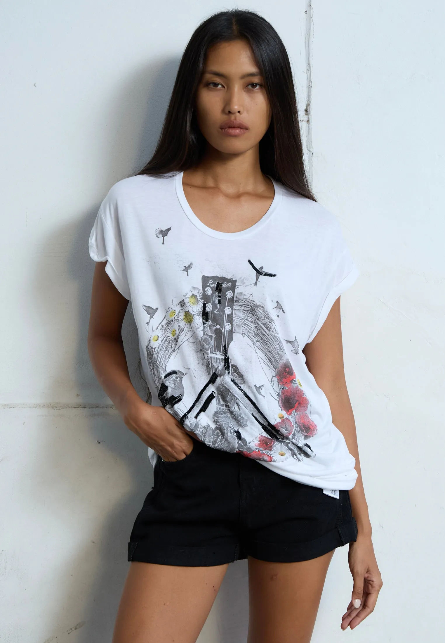 discount offer Pre Shrunk Cotton PEACE TOP WHITE