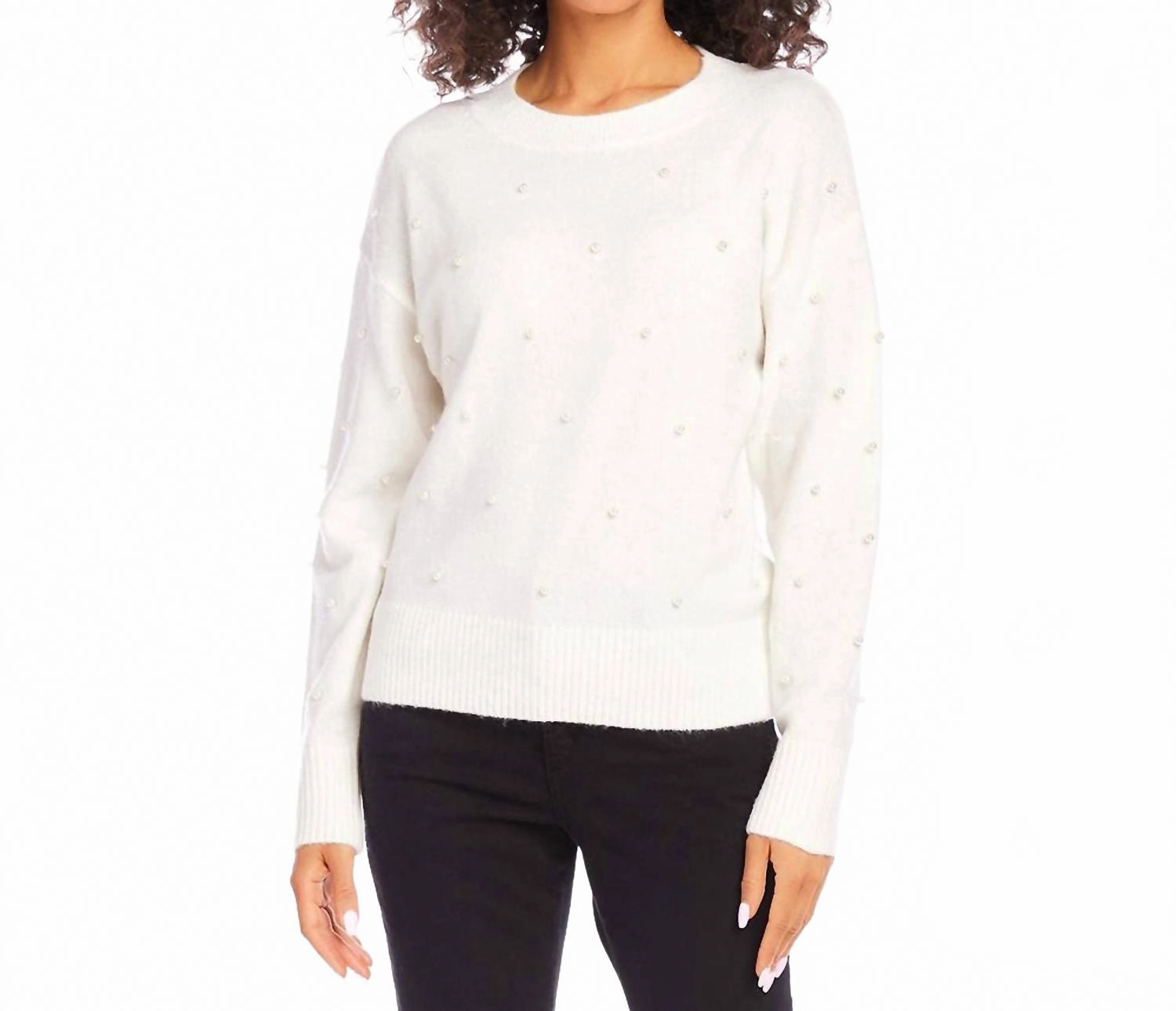 Pearl Crewneck Sweater In Cream Chilly Ready Knitted Look