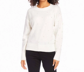 Warm Look Cold Weather Look Pearl Crewneck Sweater In Cream