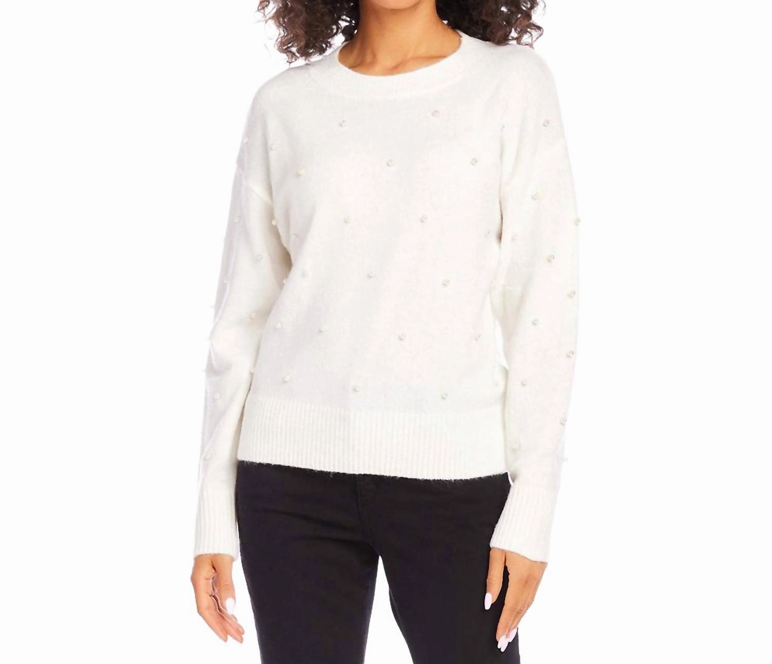 Pearl Crewneck Sweater In Cream Drop Shoulder Cut Cozy Knit Touch