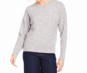 Casual Comfort Layer Everyday Chic Pearl Crewneck Sweater In Light Heather Gray
