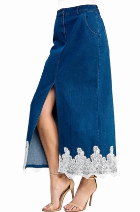 Denim Skirt In Blue/white Elegant Texture Sleek Detail