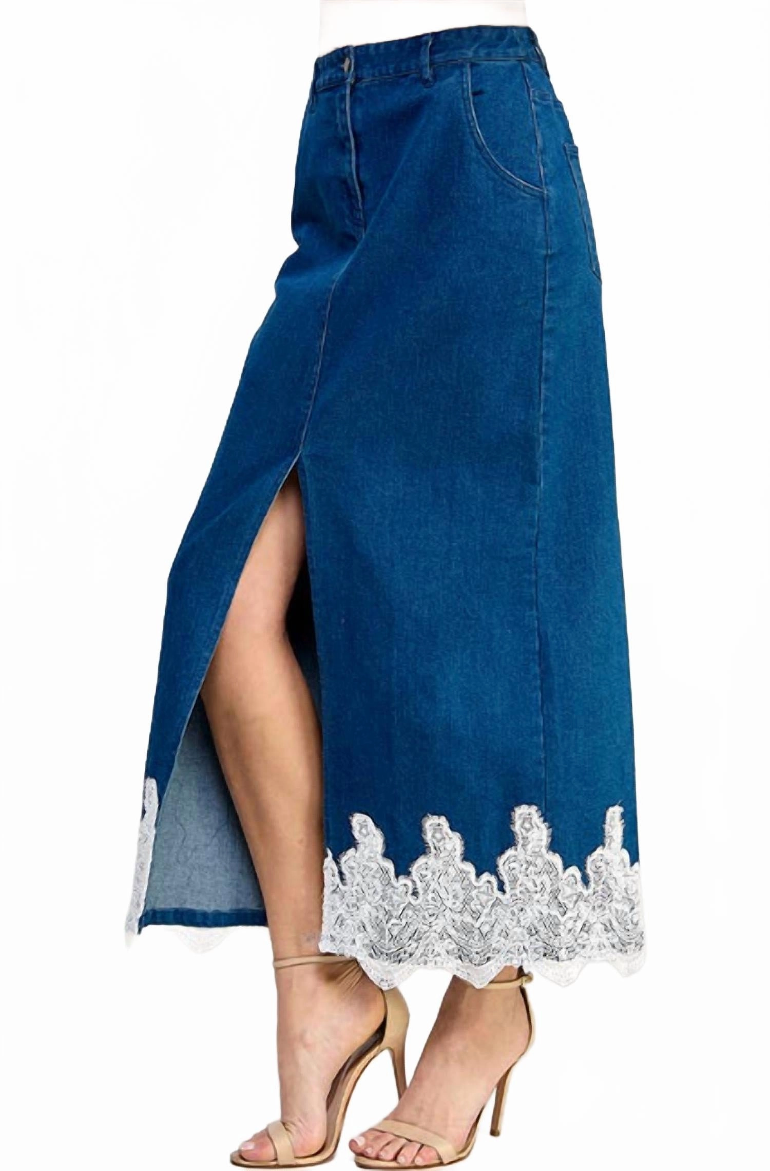 Denim Skirt In Blue/white Flow Look Comfort Fit