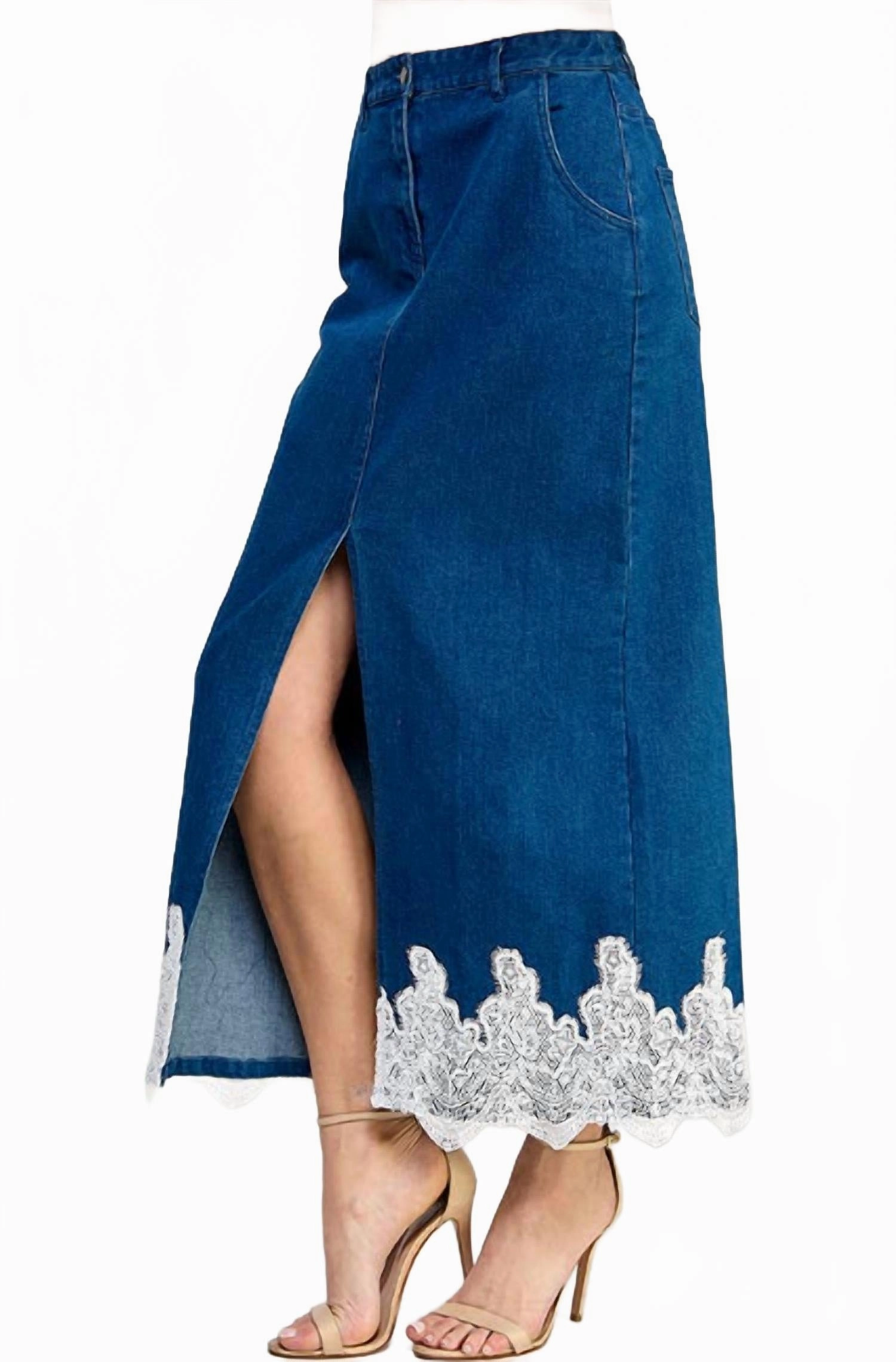 Denim Skirt In Blue/white Elegant Texture Sleek Detail