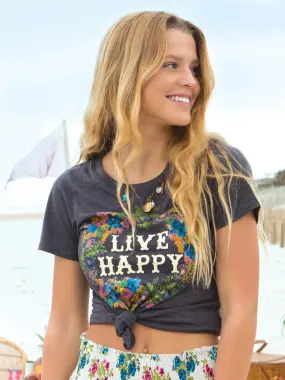 Perfect Fit Tee Shirt - Live Happy Charcoal Cozy Layers