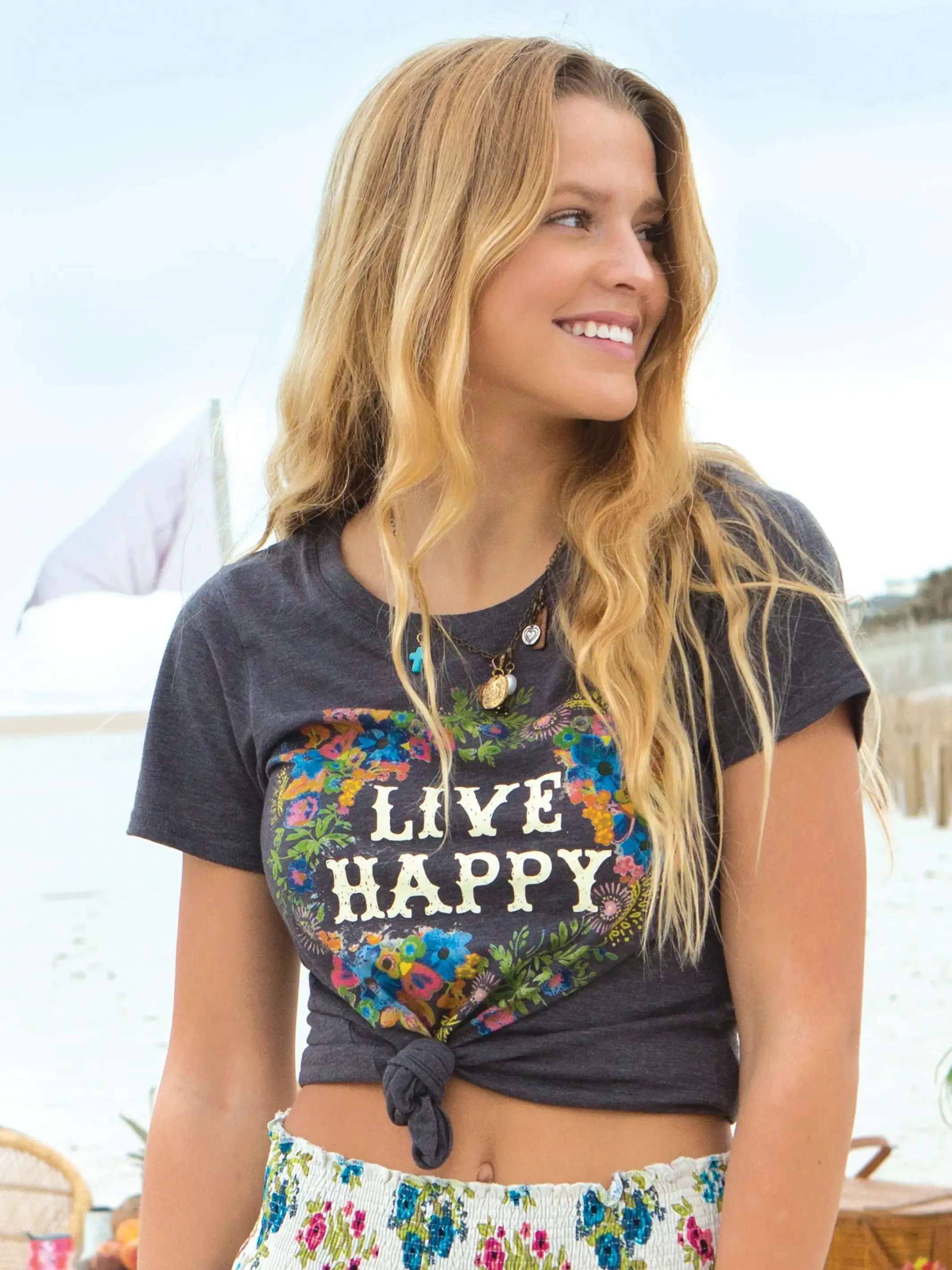 Perfect Fit Tee Shirt - Live Happy Charcoal Classic timelessness