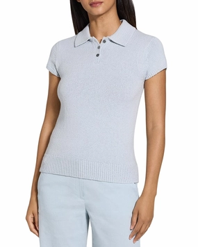 Theory Cap Sleeve Wool-Blend Polo Top Warm Fashion