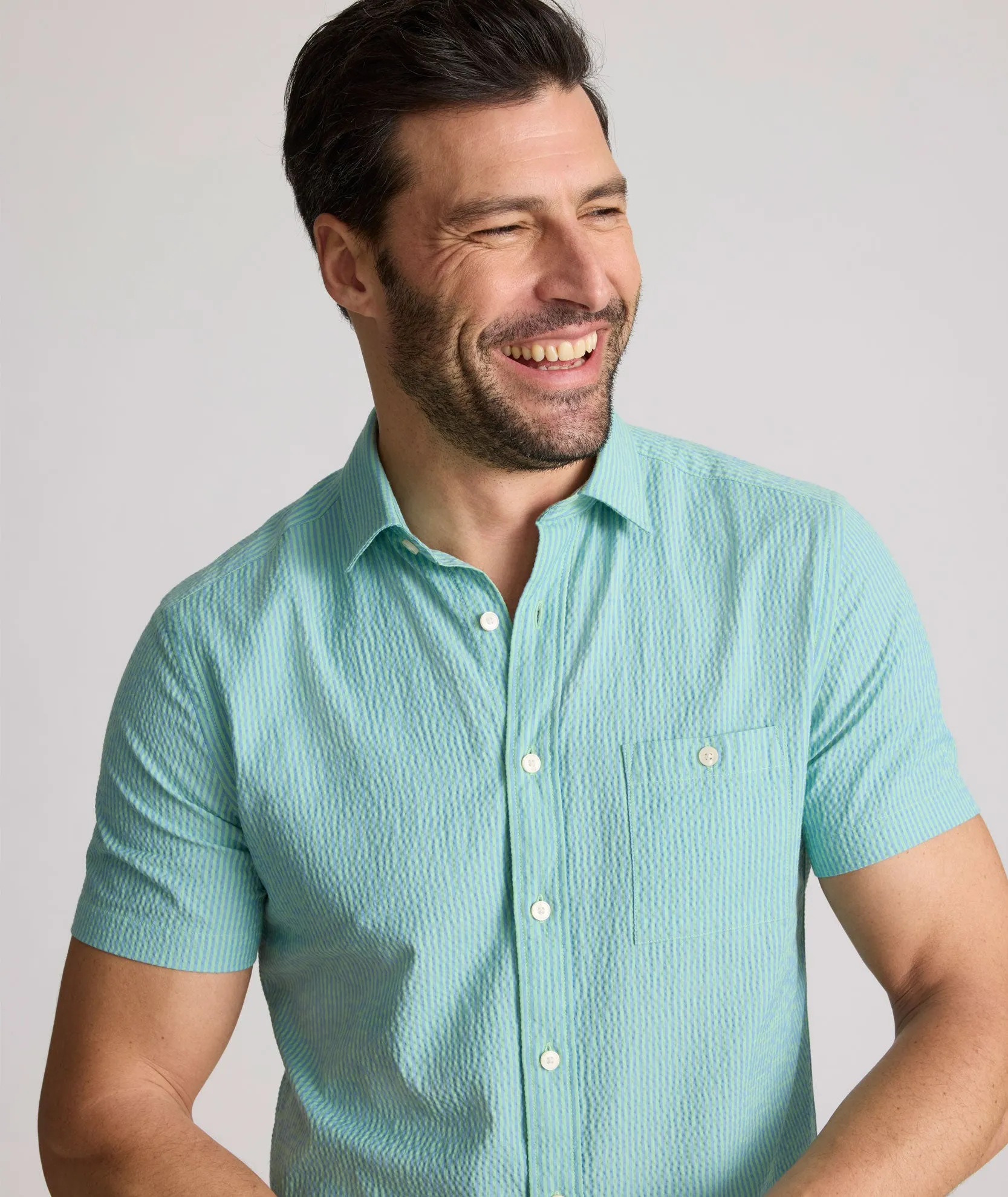 Performance Short-Sleeve Seersucker Shirt Nautical Look Loose style