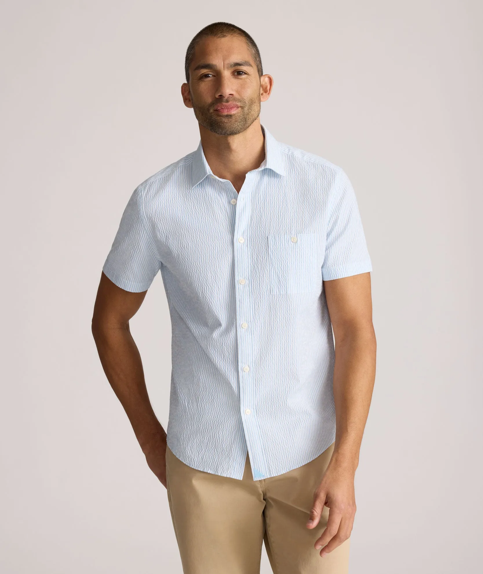 Performance Short-Sleeve Seersucker Shirt Versatile Layering Piece ethical fashion