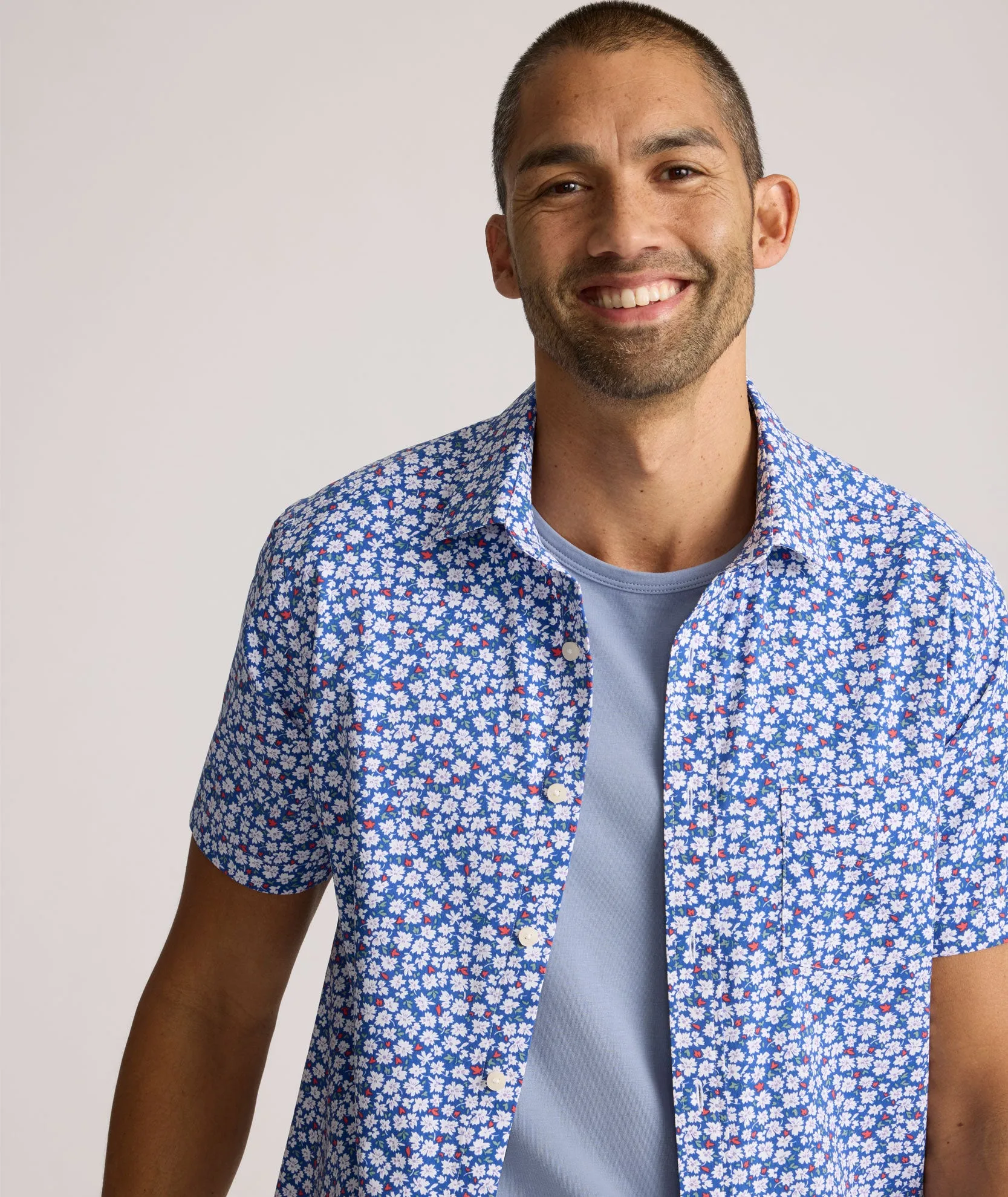 Performance Short-Sleeve Shirt with Pocket Smooth Cotton Blend