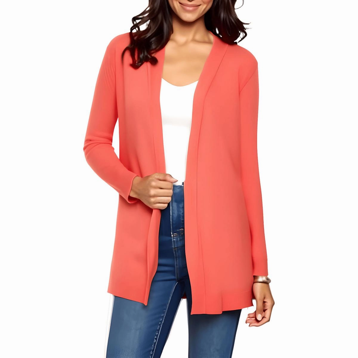 Comfy Wear Petites Womens Ribbed Trim  Knit Cardigan Sweater