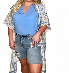 Peyton Kimono In Dusty Blue Reinforced Shoulder Seams
