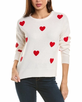 philosophy womens  Heart Patch Cashmere Sweater, m, White Relaxed Comfort