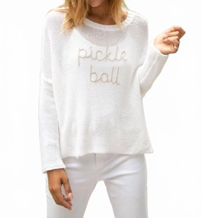 Trendy Layer Pickleball Crew Sweater In White