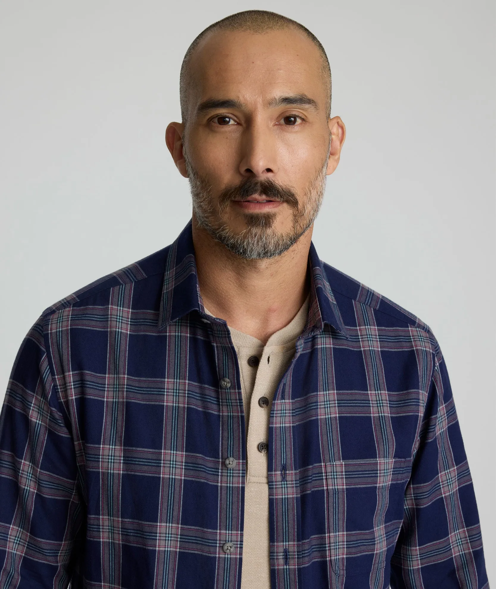 Neutral Toned Stitching Flannel Gahard Shirt