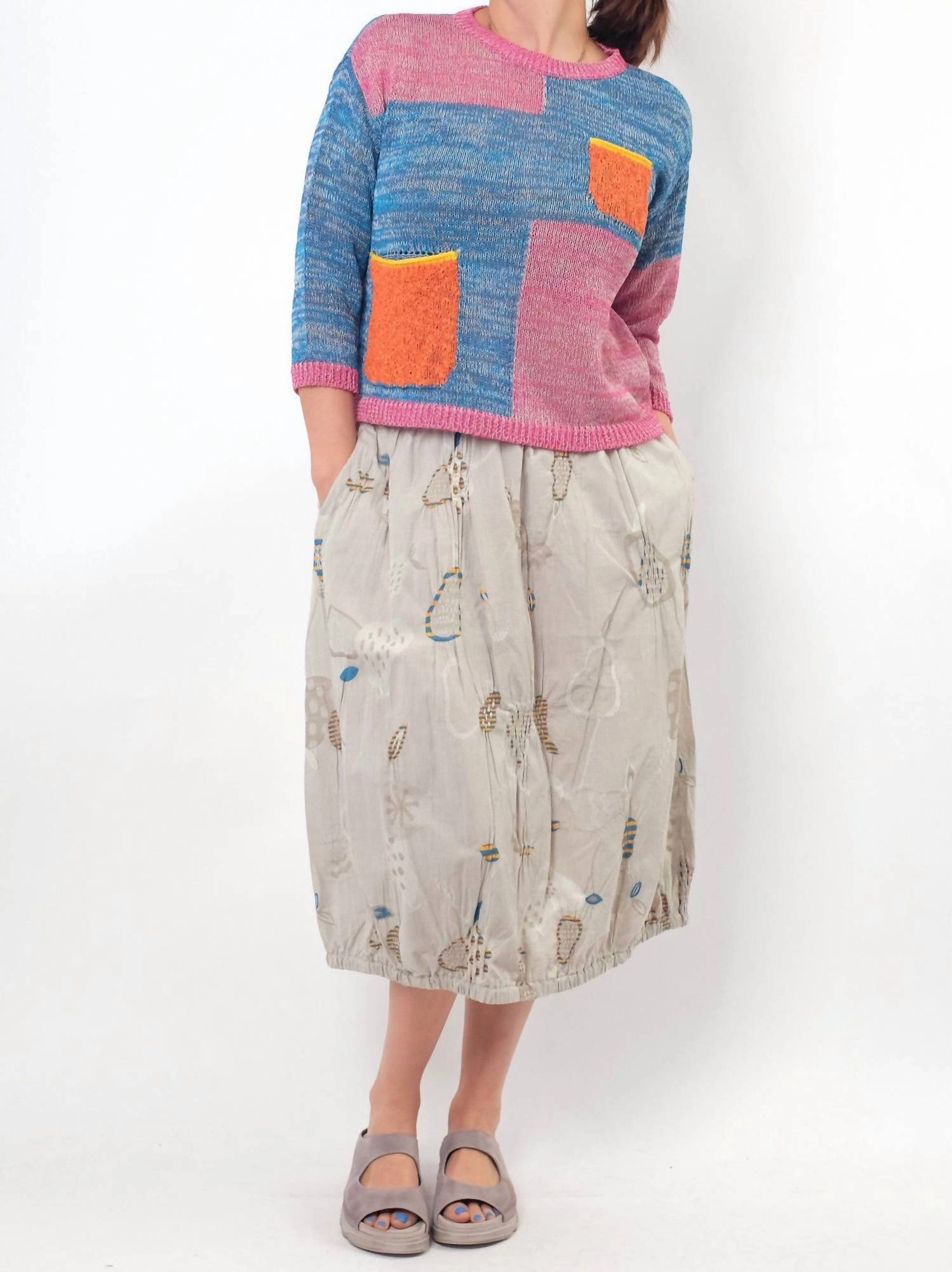 Knit Midi Skirt In Beige Outfit Combo Opaque Lining
