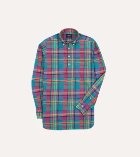 Pink and Blue Madras Check Cotton Button-Down Popover Shirt Easy Styling