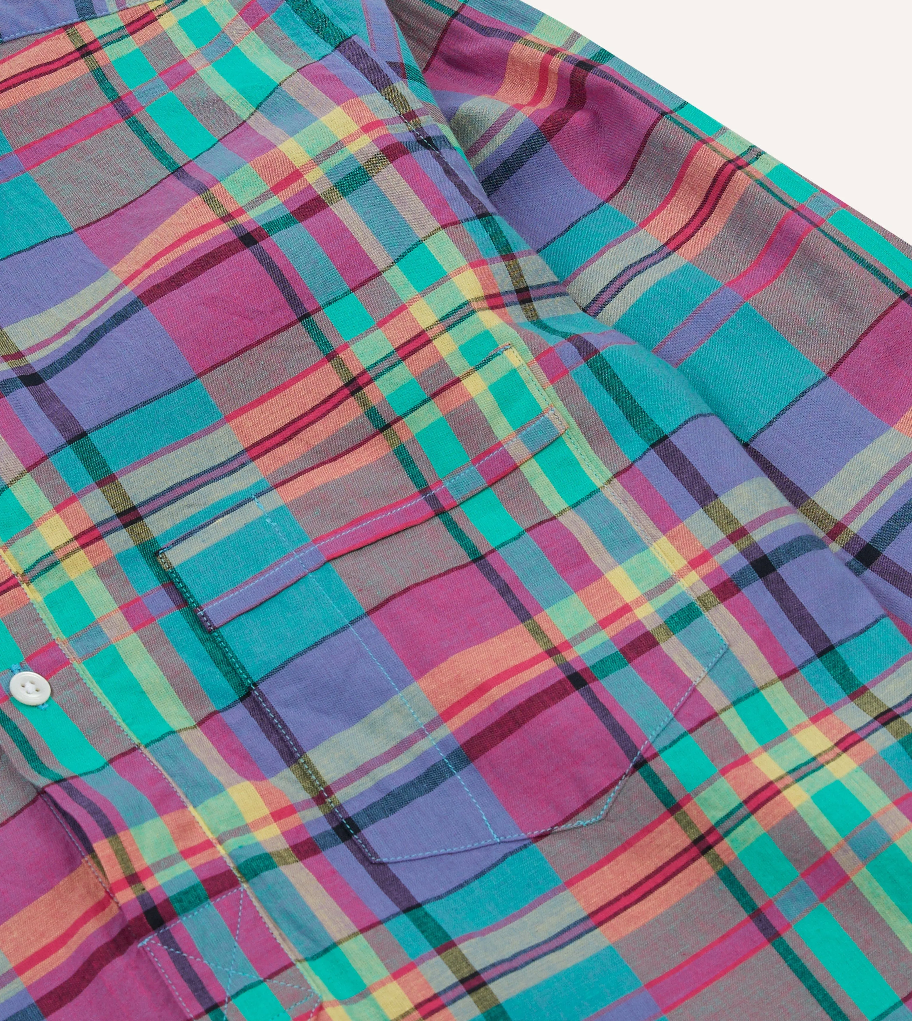 Subtle Details Modern Fit Pink and Blue Madras Check Cotton Button-Down Popover Shirt