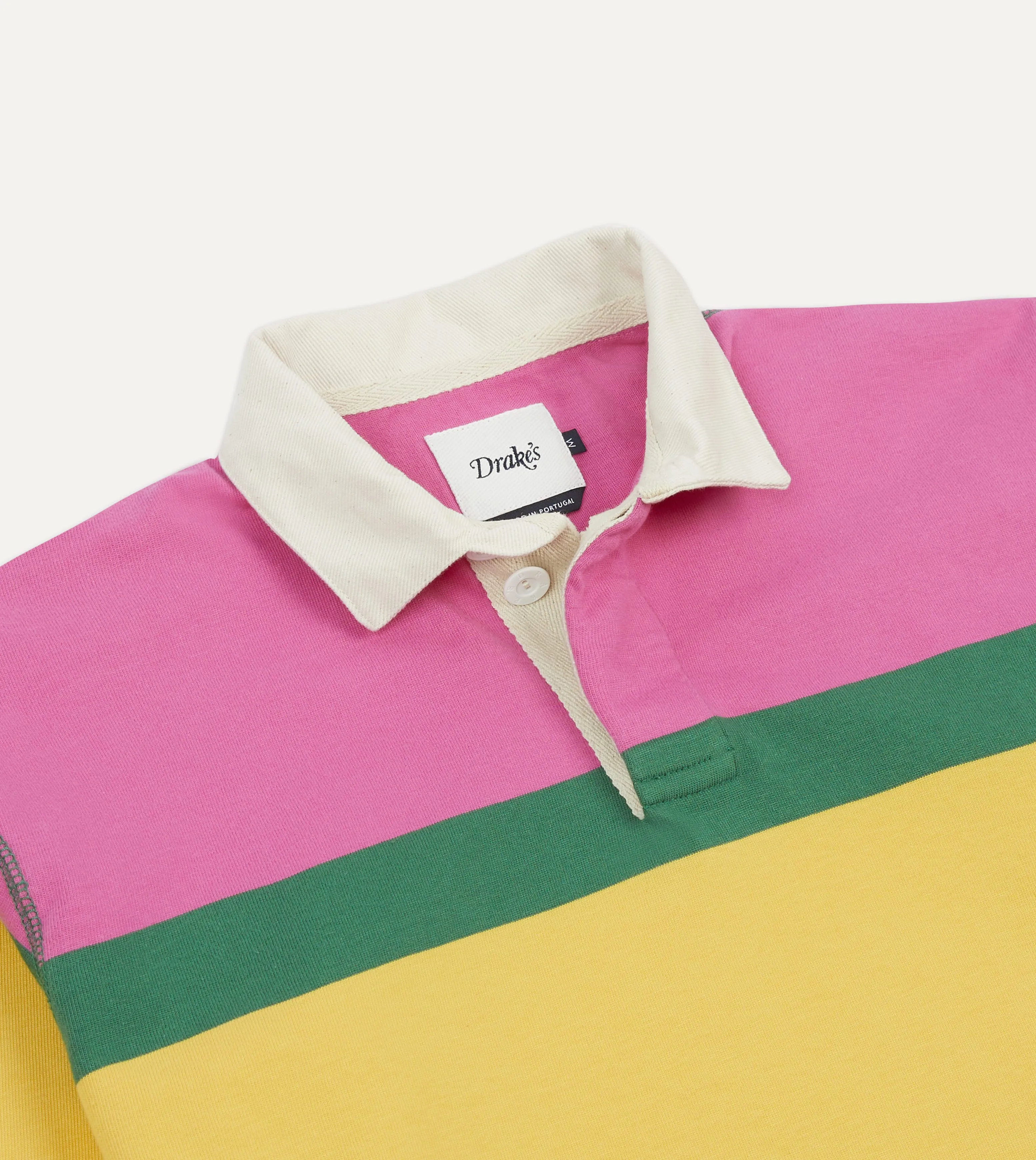 Subtle Print Sustainable Weave Pink, Green, Yellow and Navy Multi Stripe Cotton Rugby Shirt