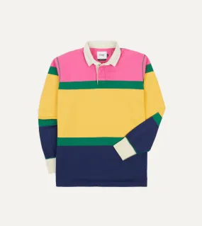 Smart Look Relaxed Comfort Pink, Green, Yellow and Navy Multi Stripe Cotton Rugby Shirt