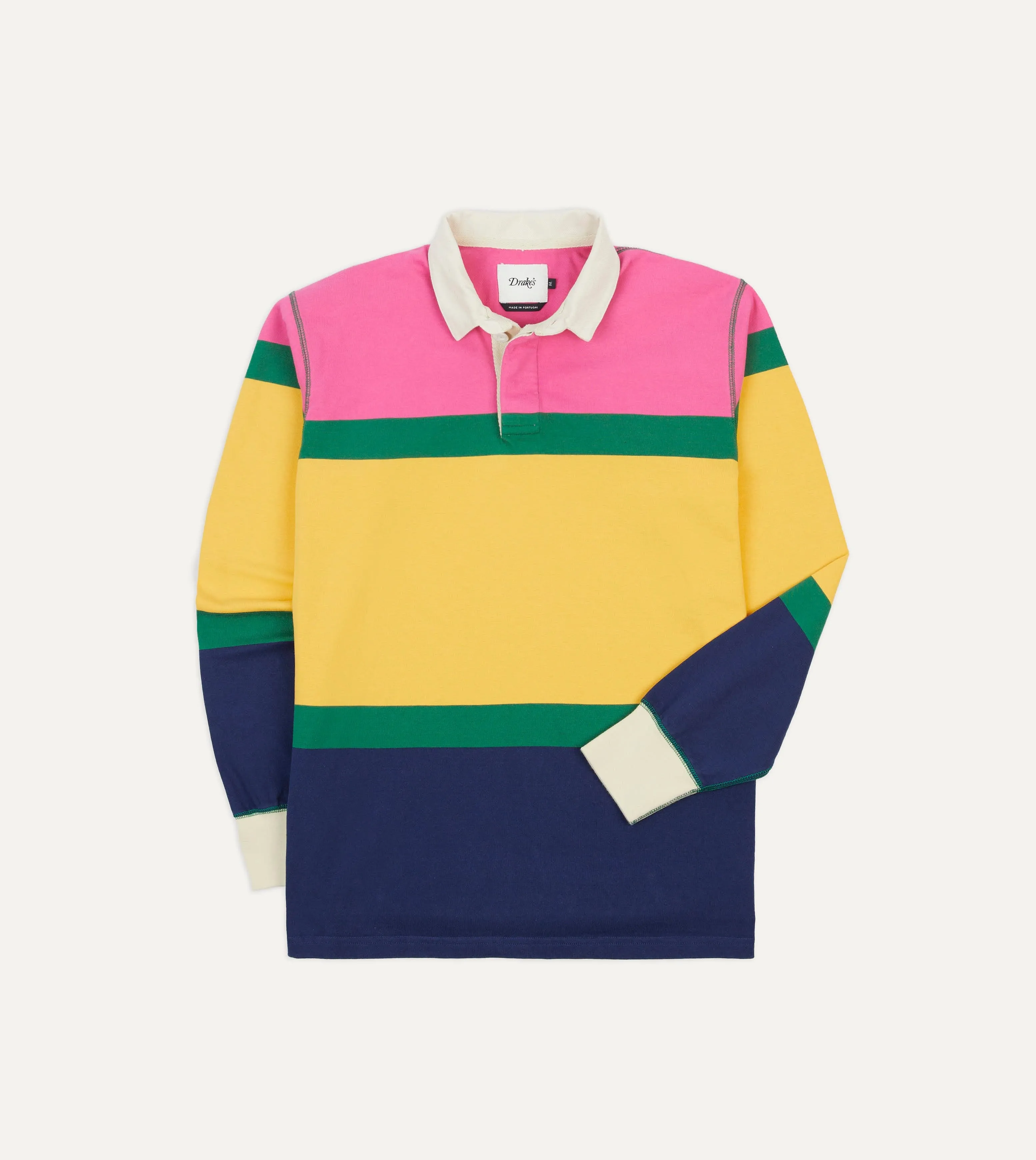 Smart Look Relaxed Comfort Pink, Green, Yellow and Navy Multi Stripe Cotton Rugby Shirt
