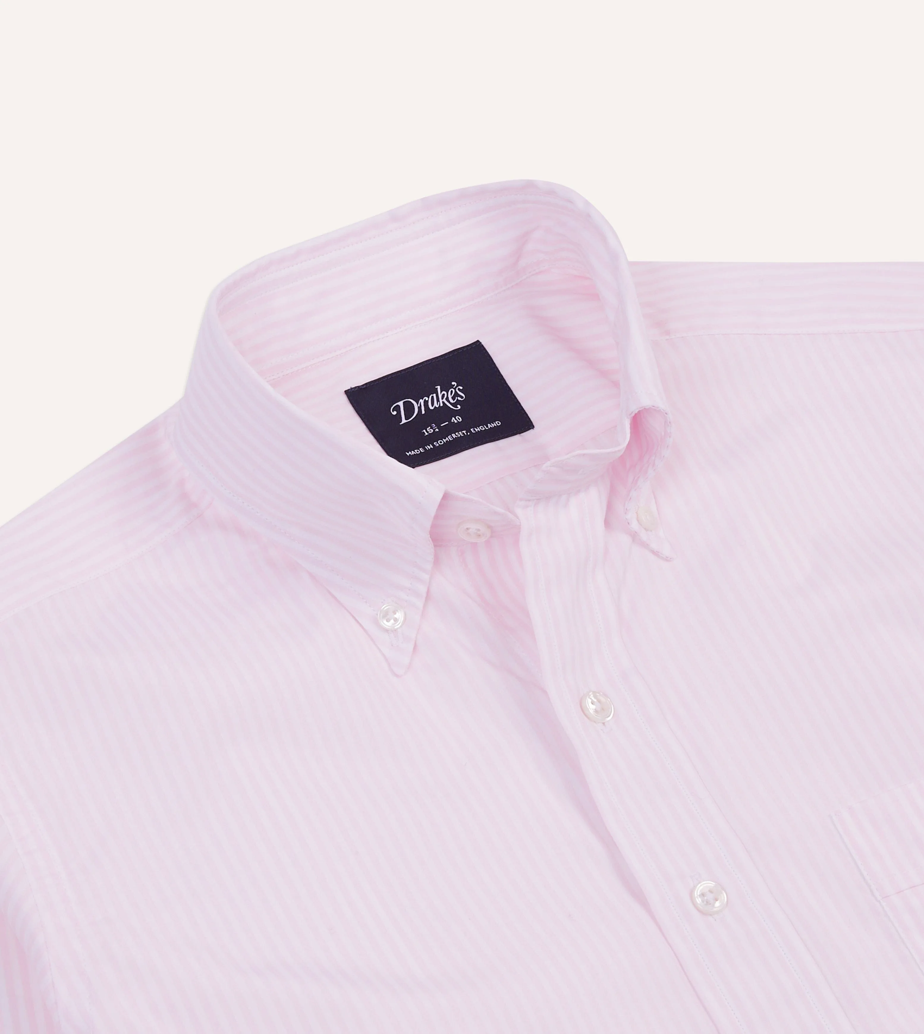 Multi Layer Stitching Pink Narrow Stripe Cotton Poplin Button-Down Shirt