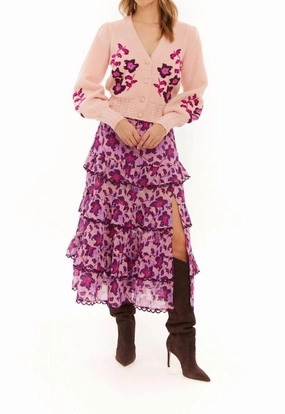 Cozy Knit Fit Flexible Neck Opening Piper V-Neck Cardigan In Pink