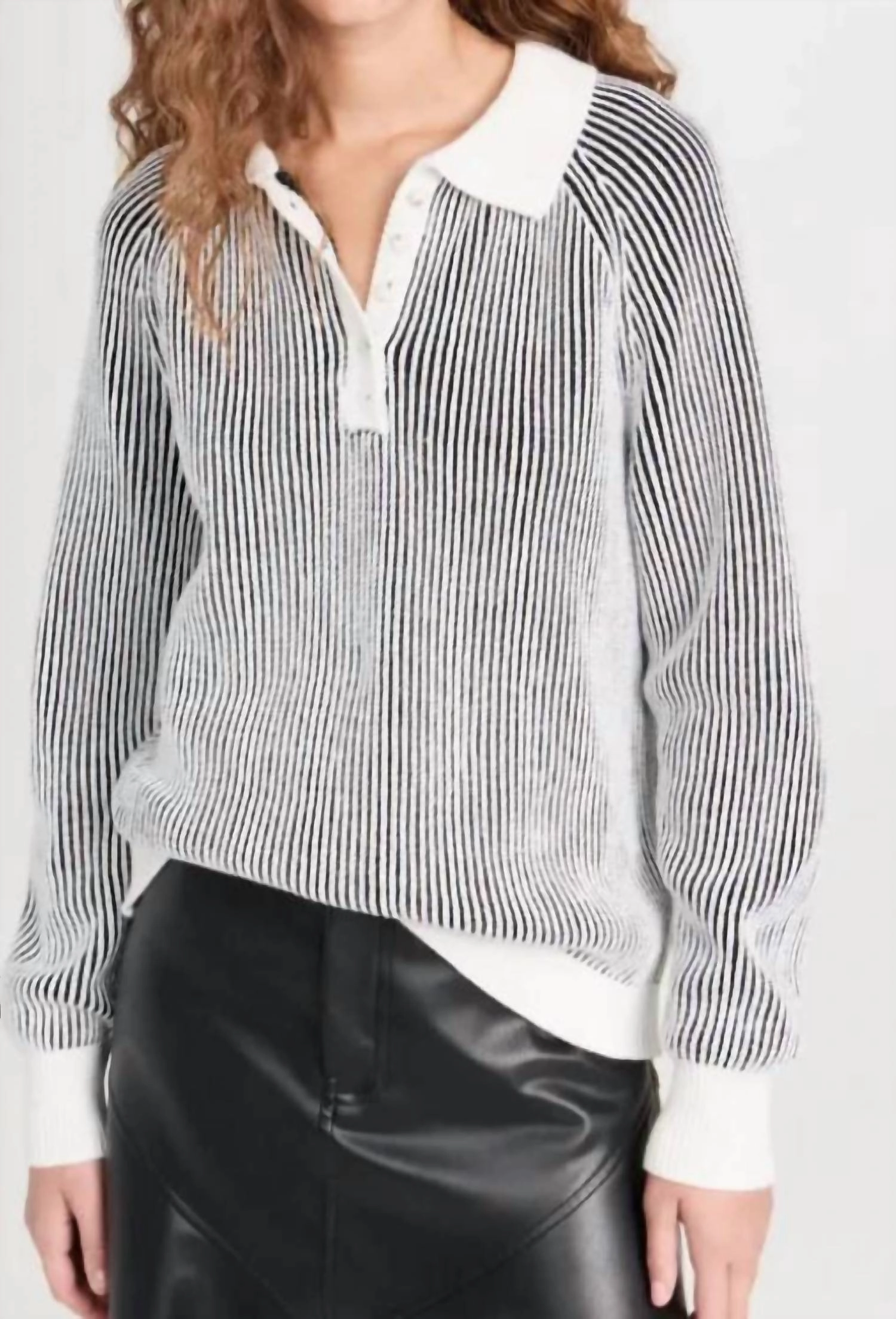 Odor Resistant Fabric Plaited Johnny Collar Pullover In Chalk Multi